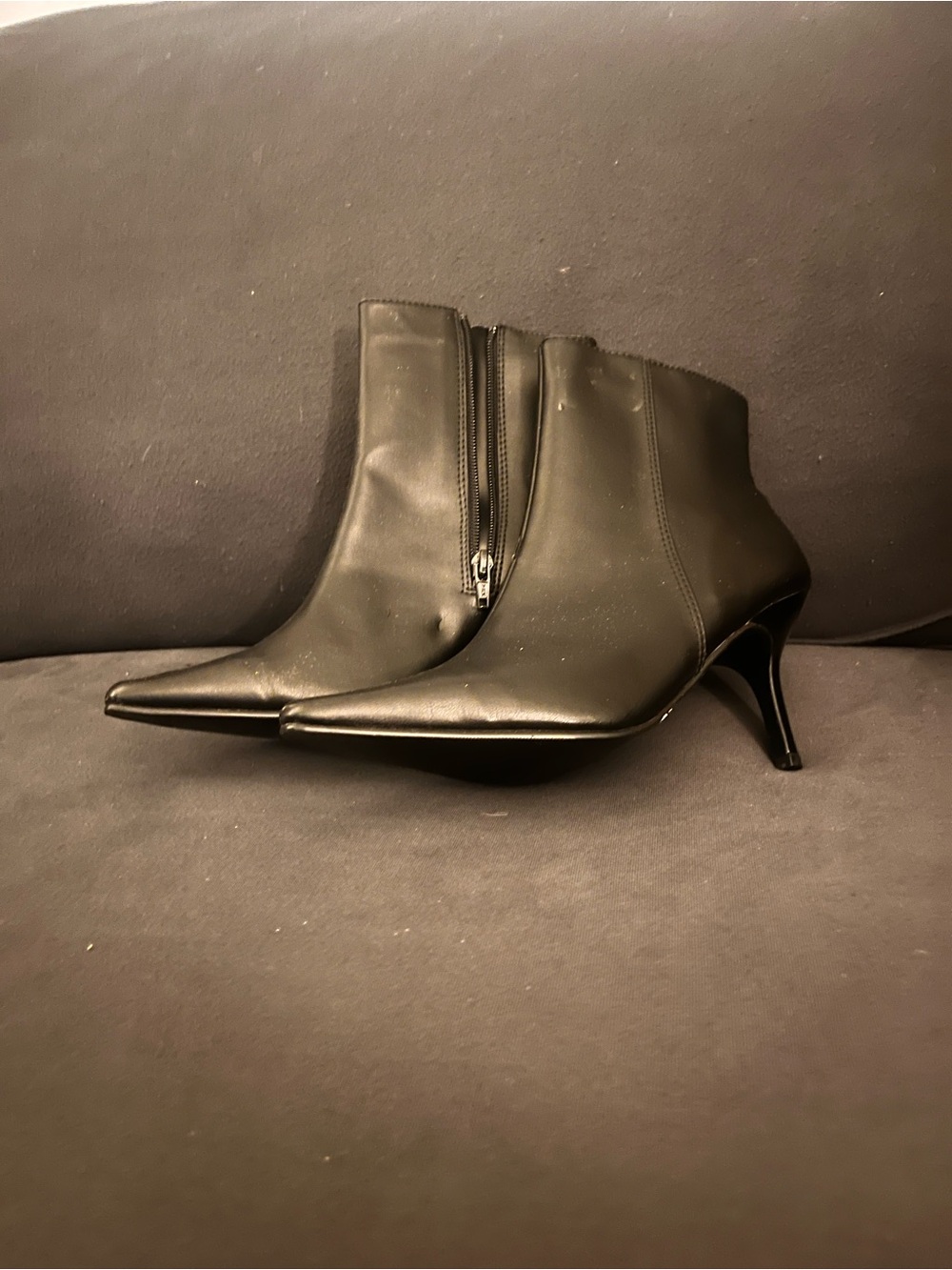 Expressions Black Pointed-Toe Ankle Booties with Kitten Heel